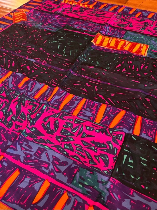 Liberty Vibrant Abstract Silk Scarf in Pink, Purple & Blue - Picture 8 of 8